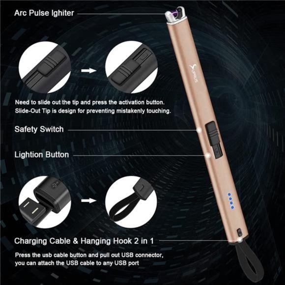 Candle Lighter Electric Arc Lighter with Built in USB Cable & Hanging Hook - Picture 4 of 7